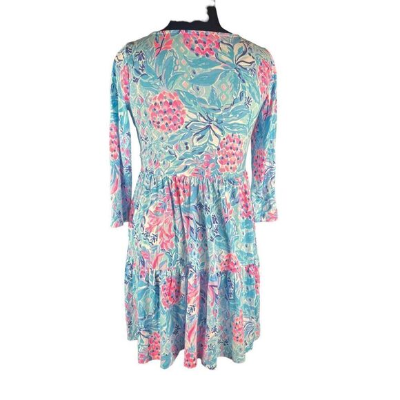 Lilly Pulitzer Geanna swing tiered small dress funky bright blue pink print - Picture 3 of 5